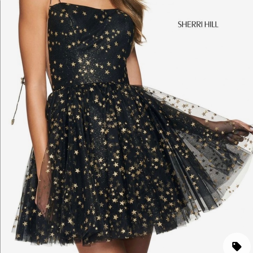 Star print glitter tulle A-line cocktail dress